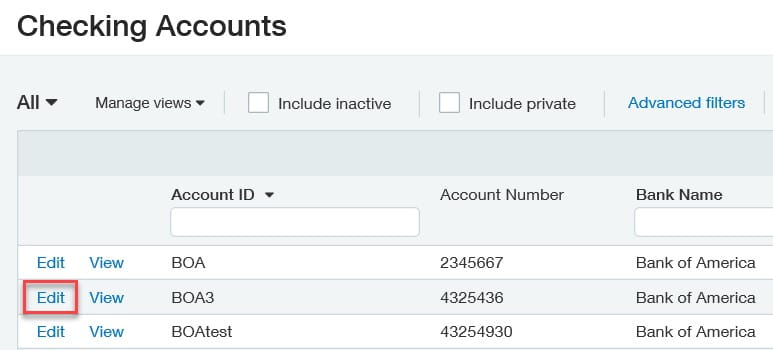 Checking Accounts settings