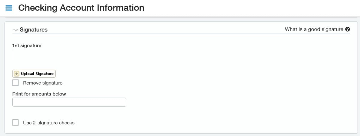 Checking Account Information settings