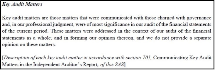 An example of what the KAM section of the auditor’s report may look like for year-end December 31, 2021.