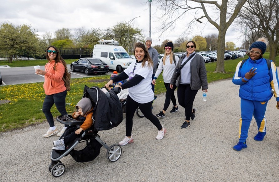 The family gathers for the 2023 March for Babies Walk near the  Chicago lakefront.