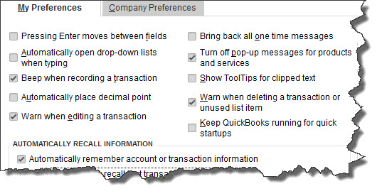 My Preferences window in QuickBooks