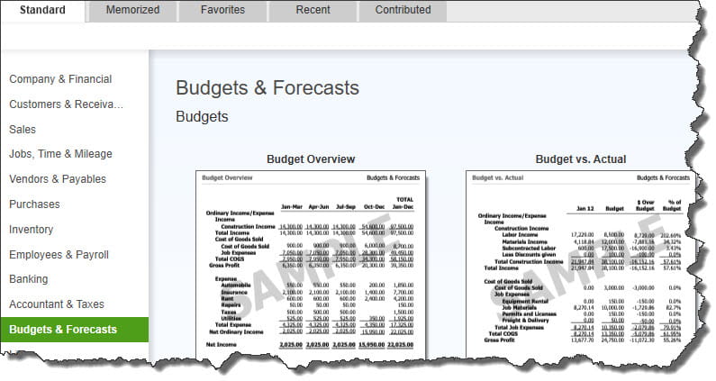 QuickBooks Report Center 