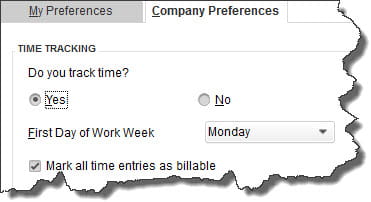 QuickBooks Company Preferences window 