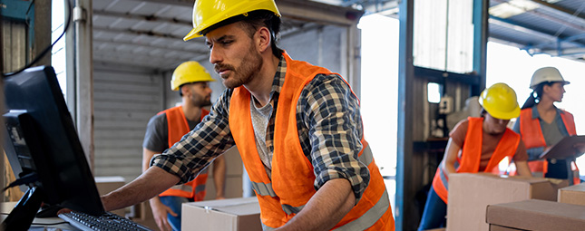 construction worker on a computer